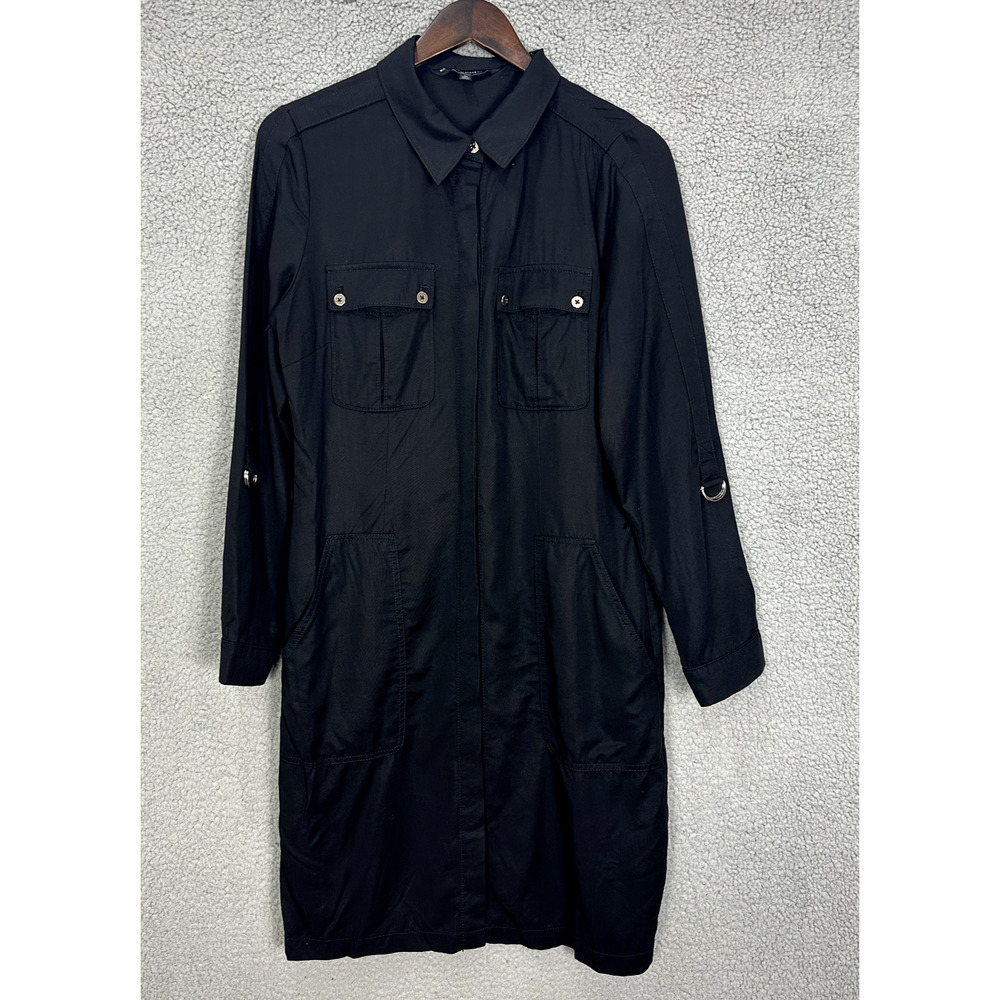 White House Black Market Shirt Dress Womens 10‎ Black Utility Lyocell Roll-Tab